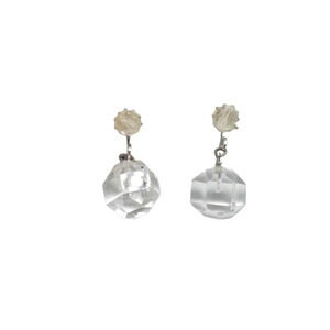 Coro White Crystal Bead Dangle Drop Earrings Silver Tone Vintage